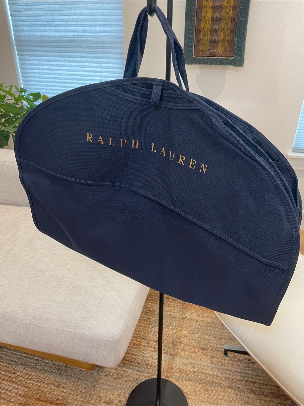 Ralph Lauren Navy Blue Garment Bag with Gold Logo
